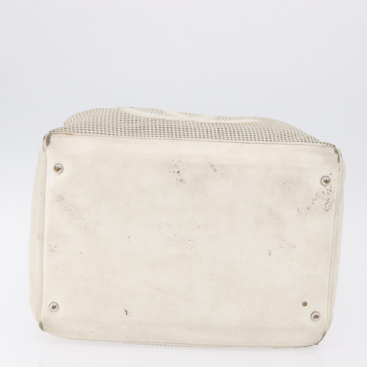 CHANEL COCO Mark Hand Bag Leather Ivory Silver CC Auth 192801