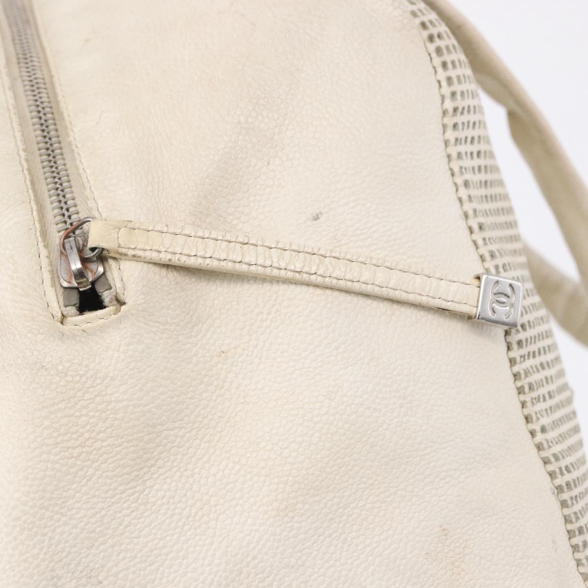 CHANEL COCO Mark Hand Bag Leather Ivory Silver CC Auth 192801