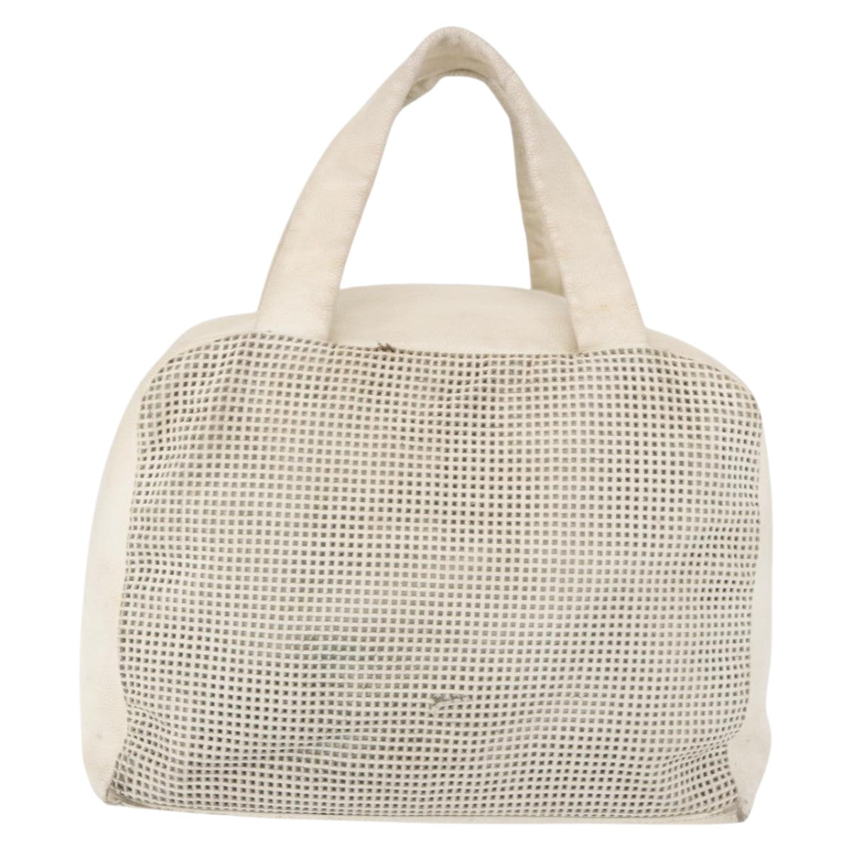 CHANEL COCO Mark Hand Bag Leather Ivory Silver CC Auth 192801