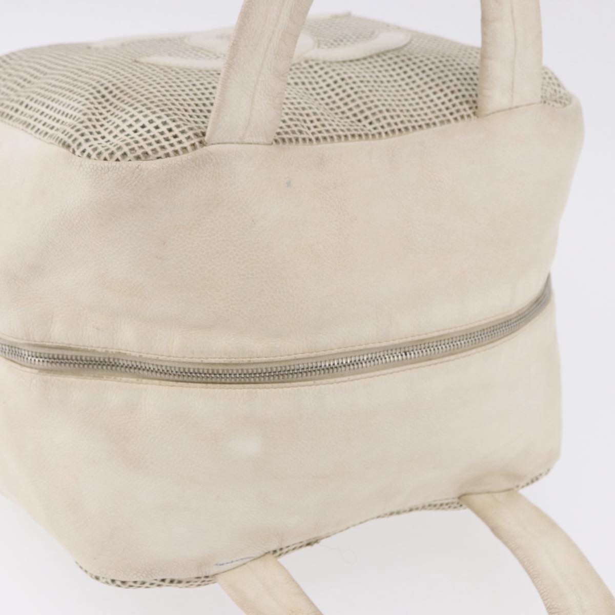 CHANEL COCO Mark Hand Bag Leather Ivory Silver CC Auth 192801