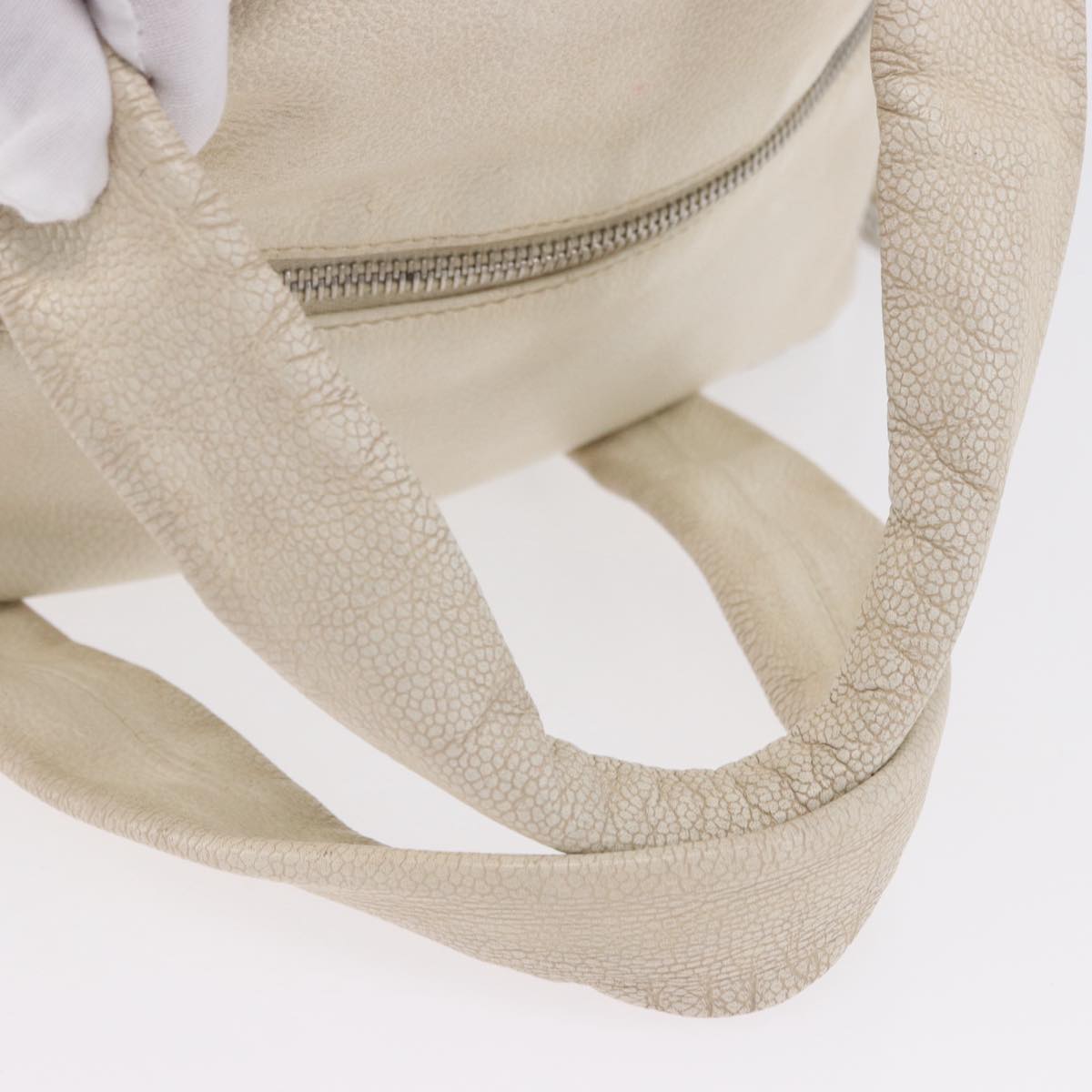CHANEL COCO Mark Hand Bag Leather Ivory Silver CC Auth 192801