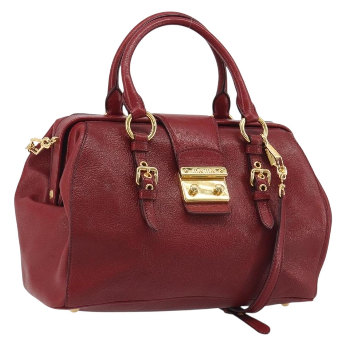 Miu Miu Hand Bag Leather 2way Red Gold Tone Auth 192802A