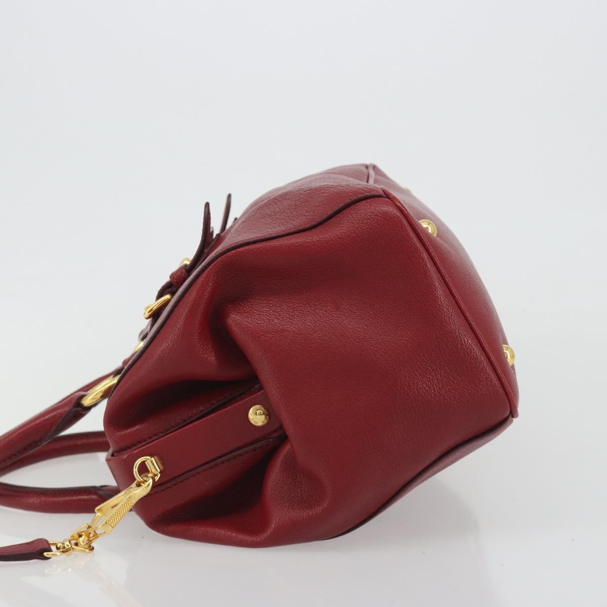 Miu Miu Hand Bag Leather 2way Red Gold Tone Auth 192802A