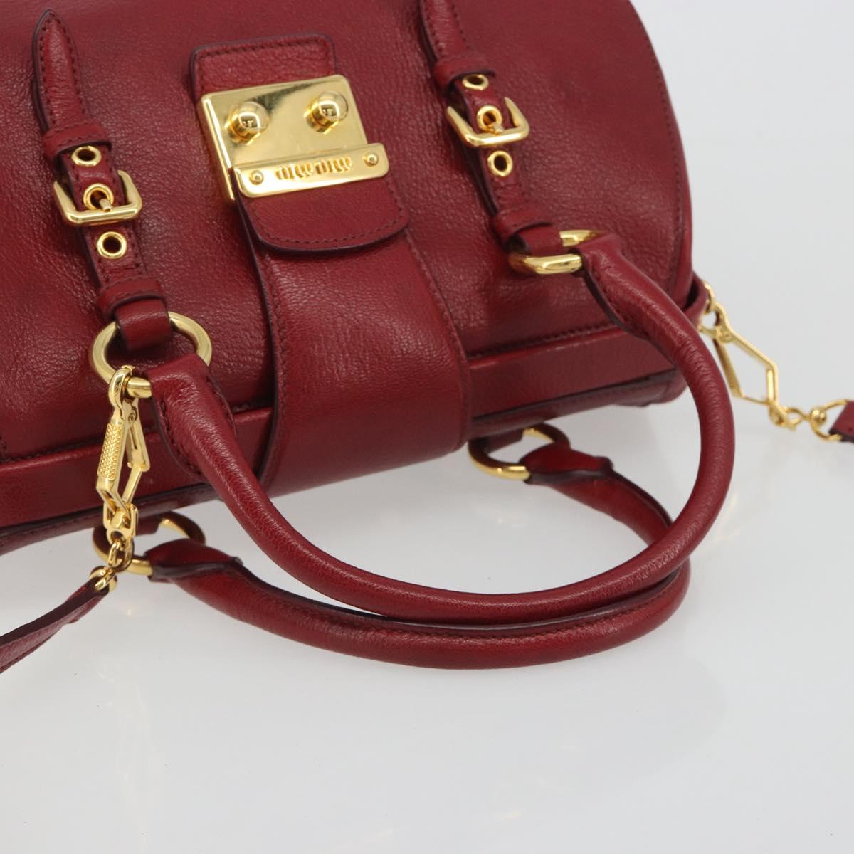 Miu Miu Hand Bag Leather 2way Red Gold Tone Auth 192802A