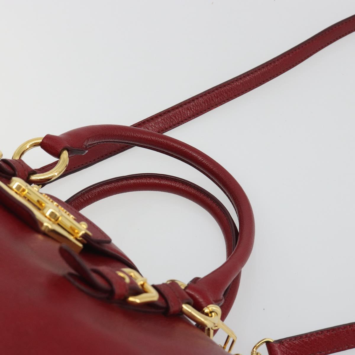 Miu Miu Hand Bag Leather 2way Red Gold Tone Auth 192802A