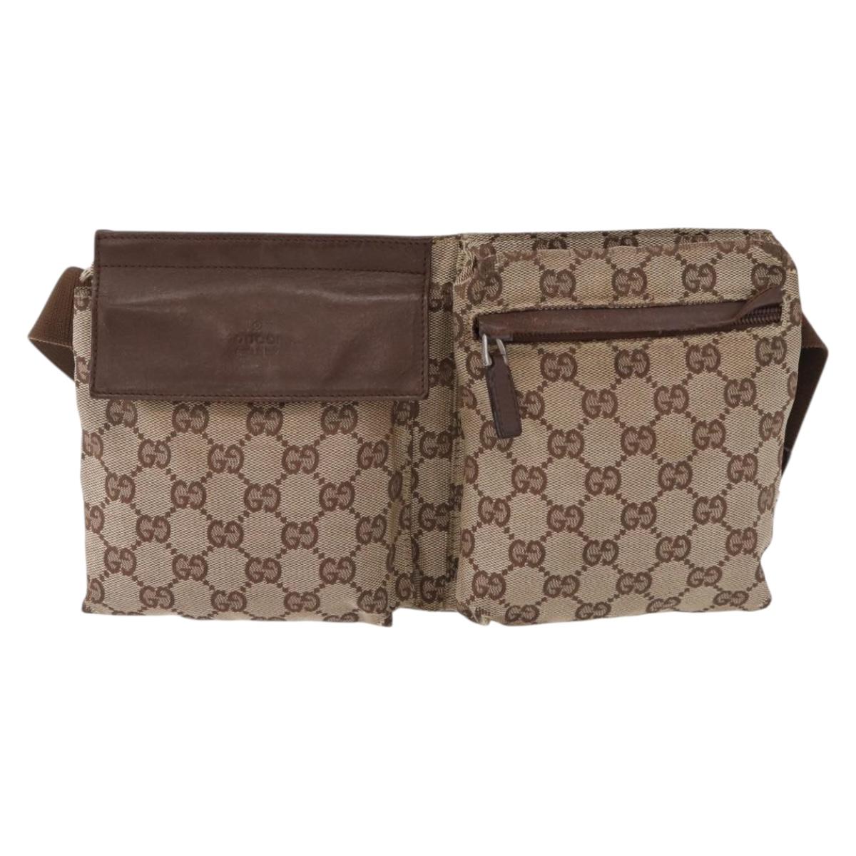 GUCCI GG Canvas Waist Bag Beige Silver 28566 Auth 192803