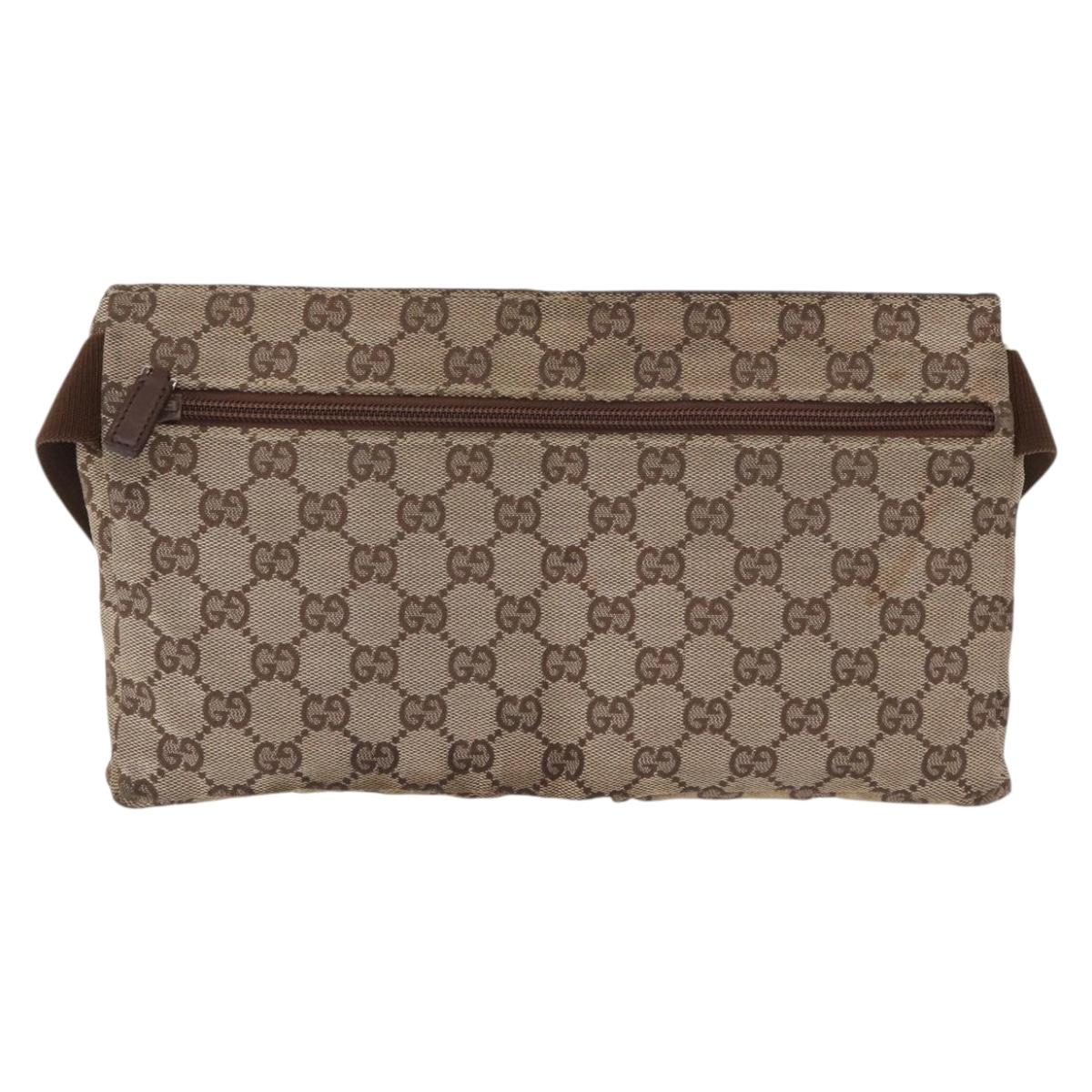GUCCI GG Canvas Waist Bag Beige Silver 28566 Auth 192803