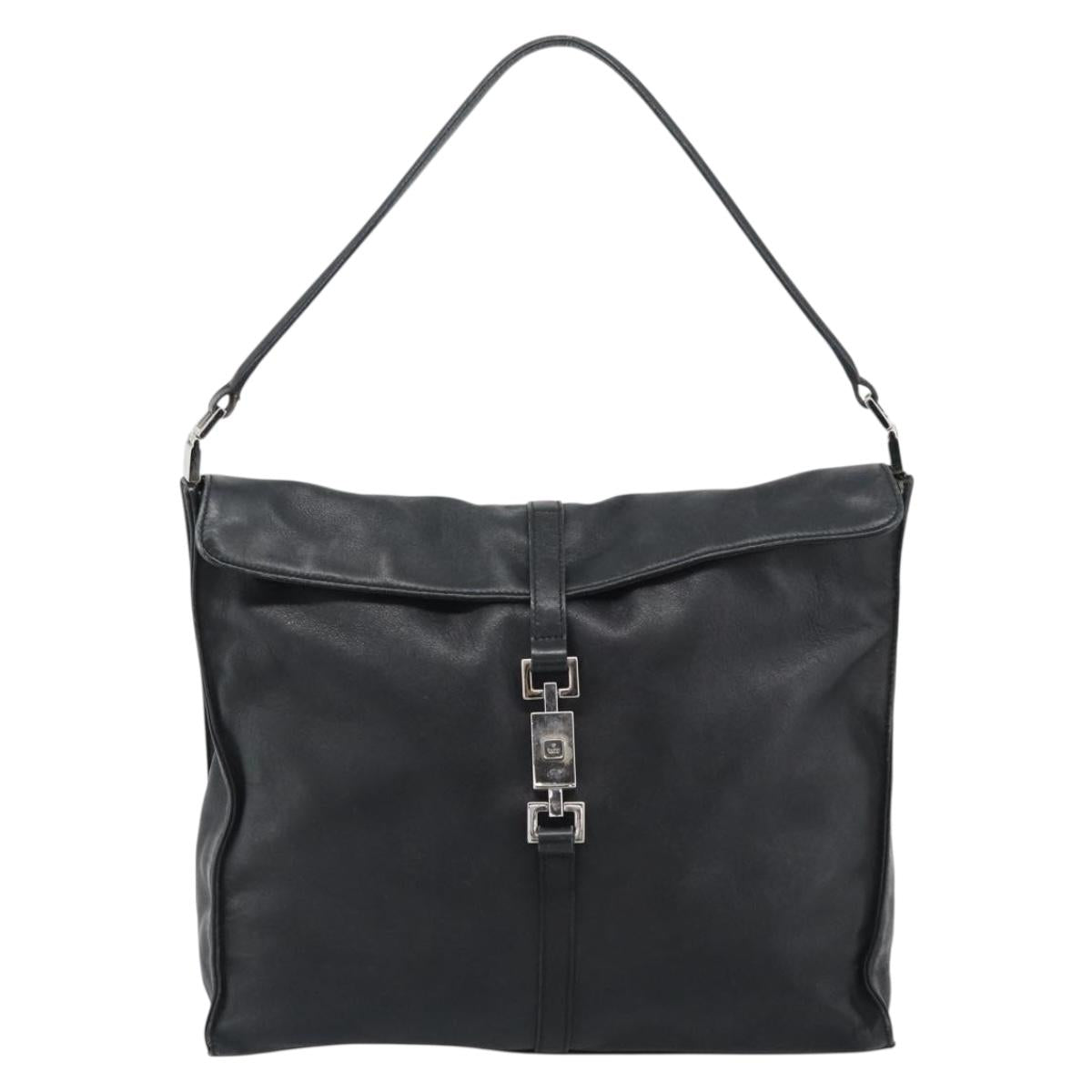 GUCCI Jackie Shoulder Bag Leather Black Silver 001.3355 Auth 192805