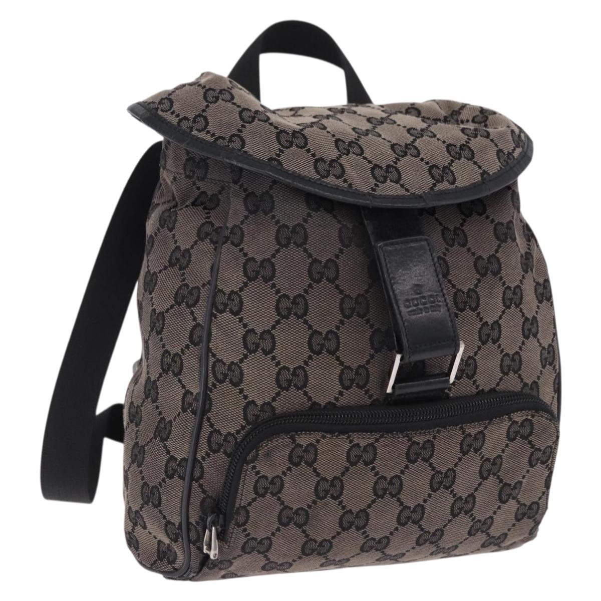 GUCCI GG Canvas Backpack Black Silver 019.0352 Auth 192806