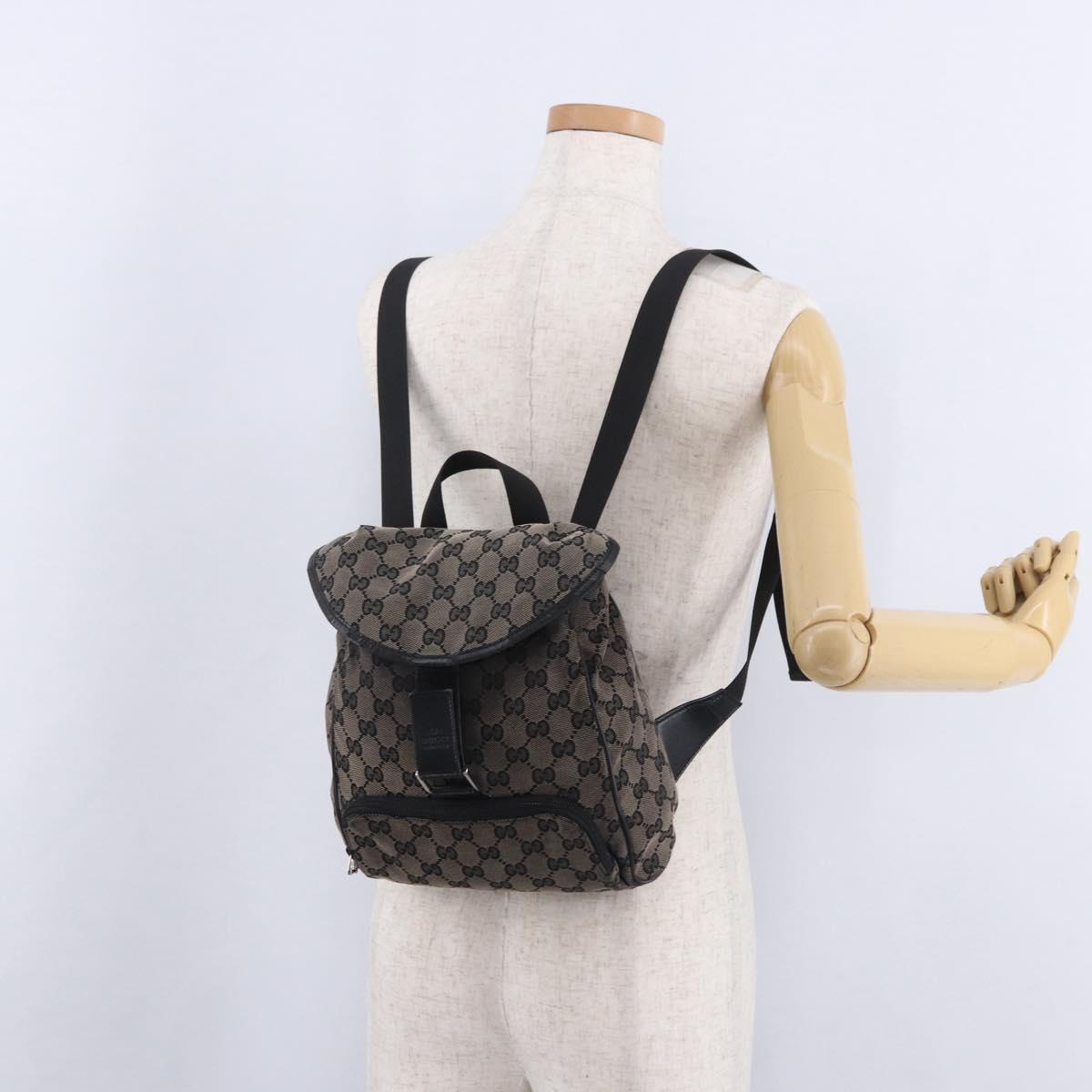 GUCCI GG Canvas Backpack Black Silver 019.0352 Auth 192806
