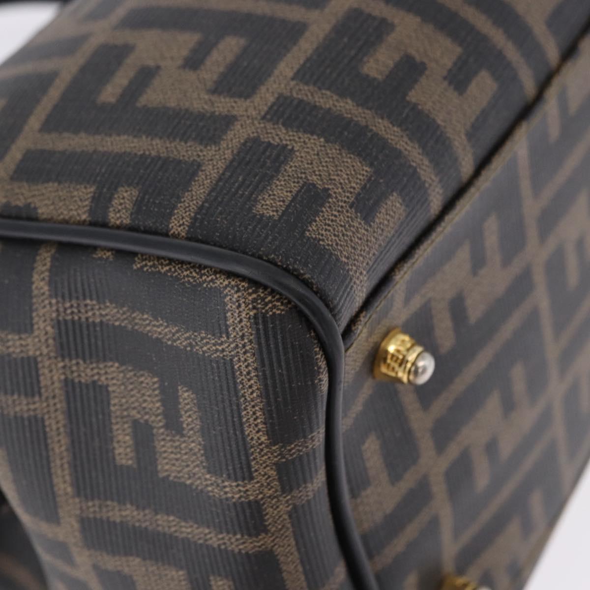 FENDI Zucca Boston Bag PVC Leather Brown Gold Tone Auth 192807A