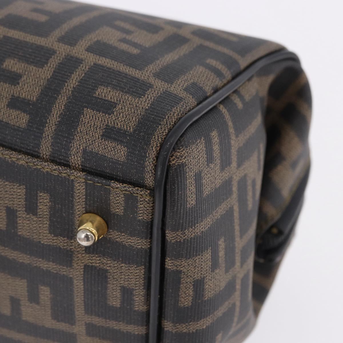 FENDI Zucca Boston Bag PVC Leather Brown Gold Tone Auth 192807A