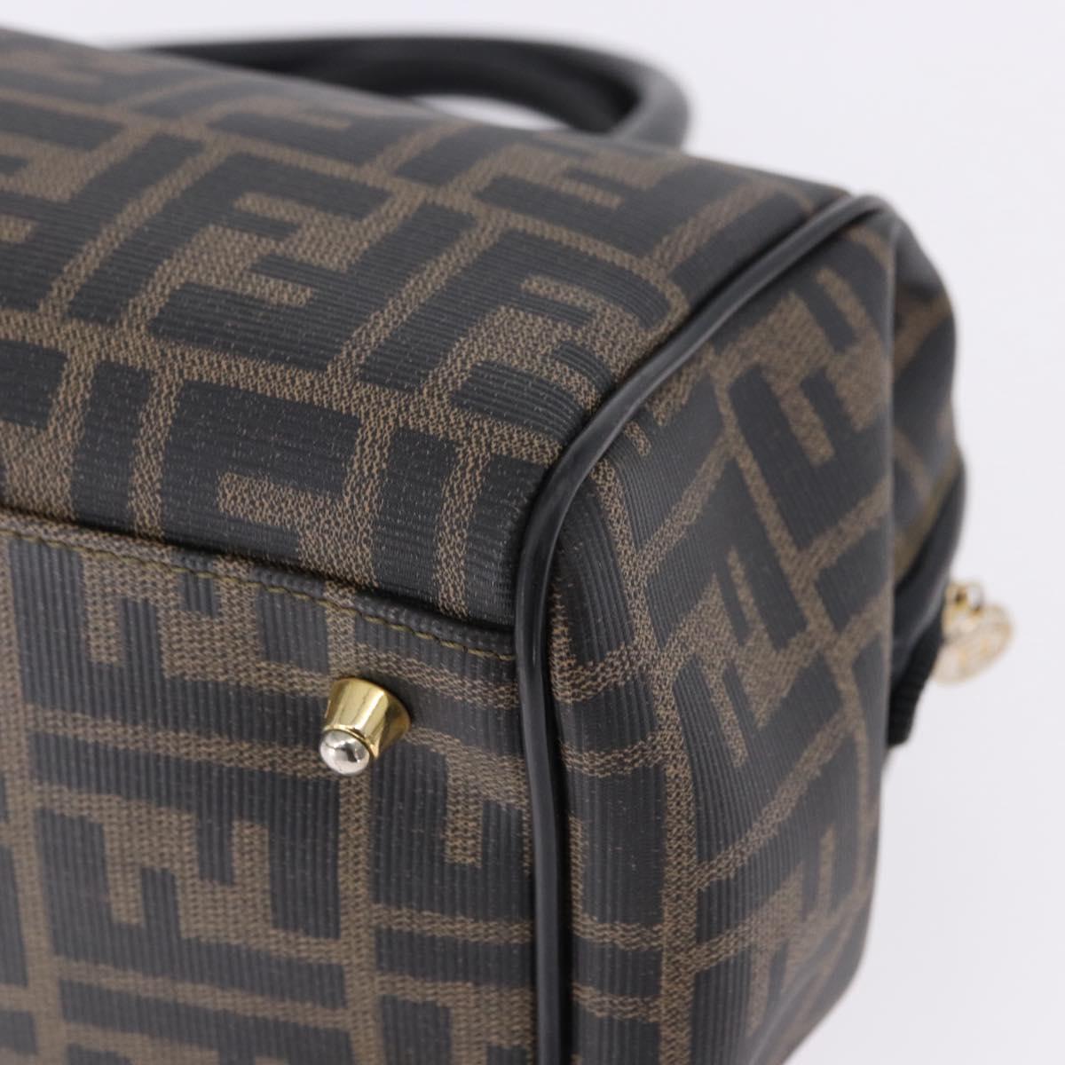 FENDI Zucca Boston Bag PVC Leather Brown Gold Tone Auth 192807A