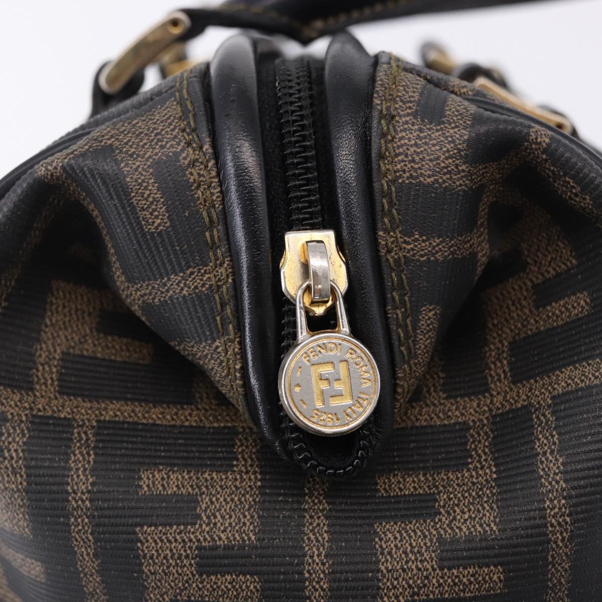 FENDI Zucca Boston Bag PVC Leather Brown Gold Tone Auth 192807A