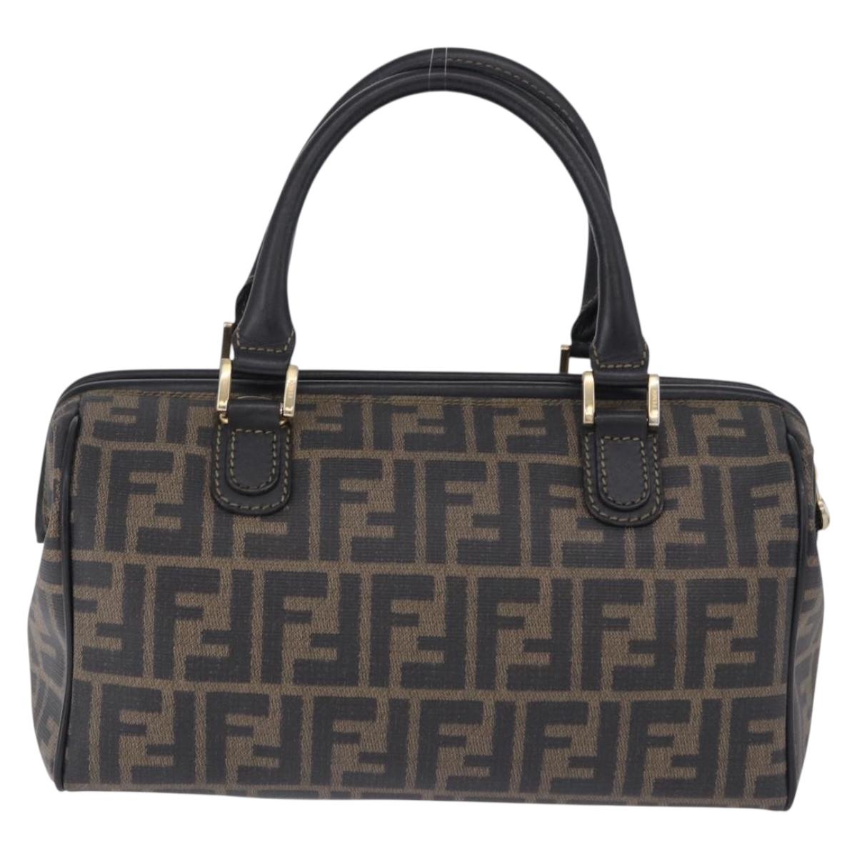FENDI Zucca Boston Bag PVC Leather Brown Gold Tone Auth 192807A