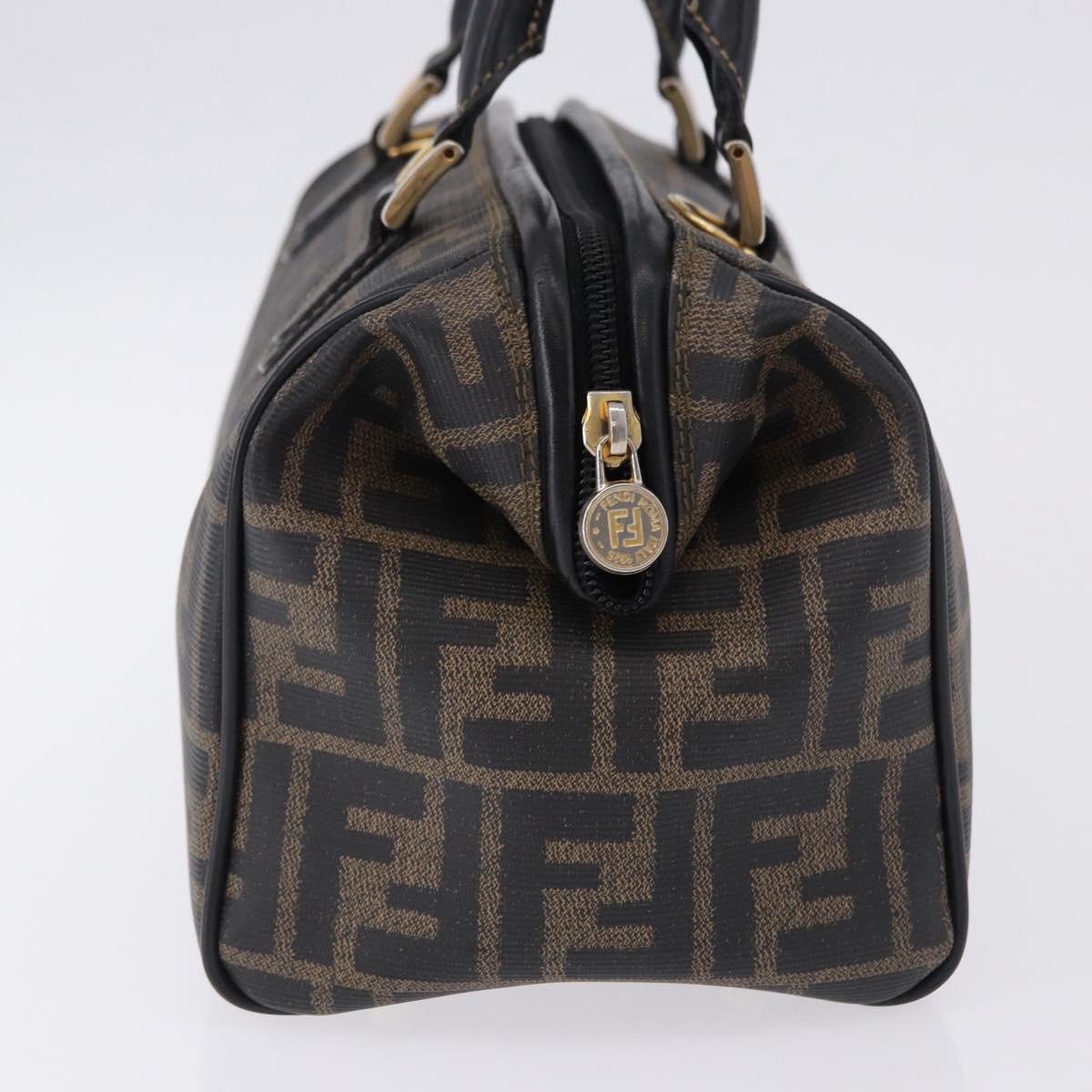 FENDI Zucca Boston Bag PVC Leather Brown Gold Tone Auth 192807A