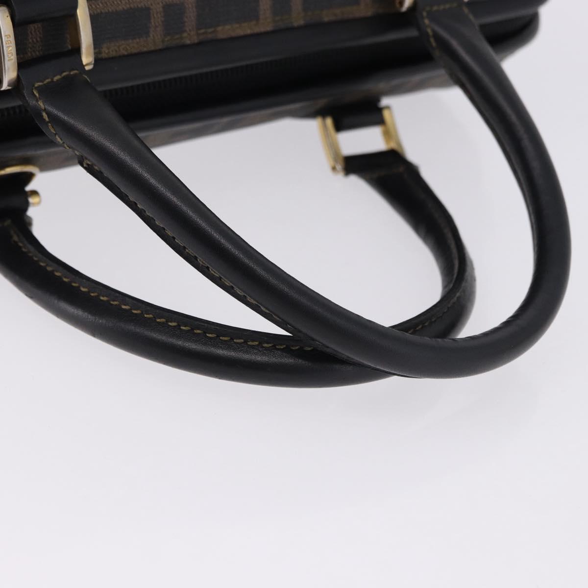 FENDI Zucca Boston Bag PVC Leather Brown Gold Tone Auth 192807A