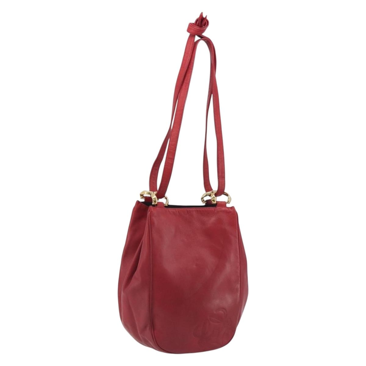 LOEWE Shoulder Bag Leather Red Gold Tone Auth 192808A