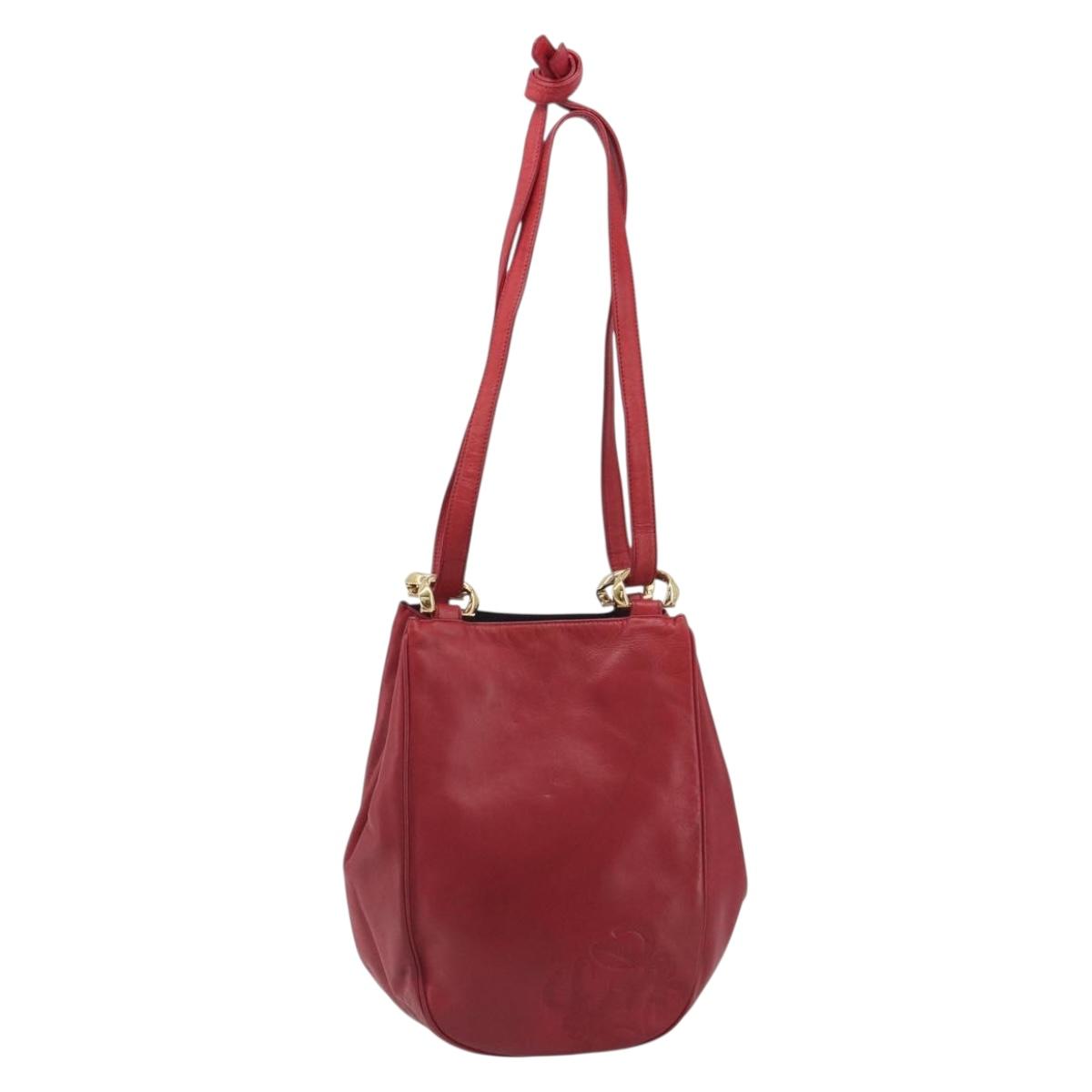 LOEWE Shoulder Bag Leather Red Gold Tone Auth 192808A