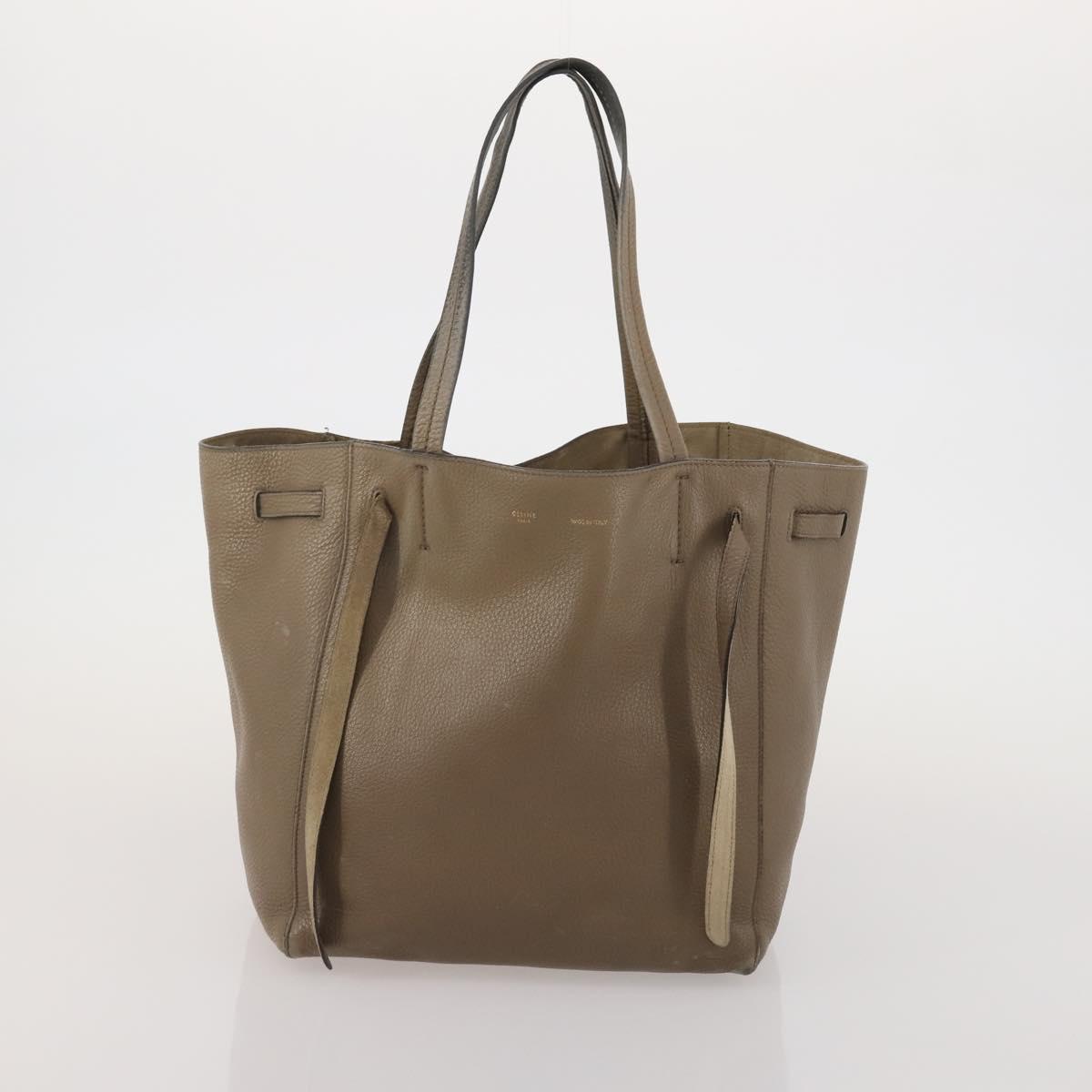 CELINE Tote Bag Leather Canvas 2 Set Beige Blue Auth 192810