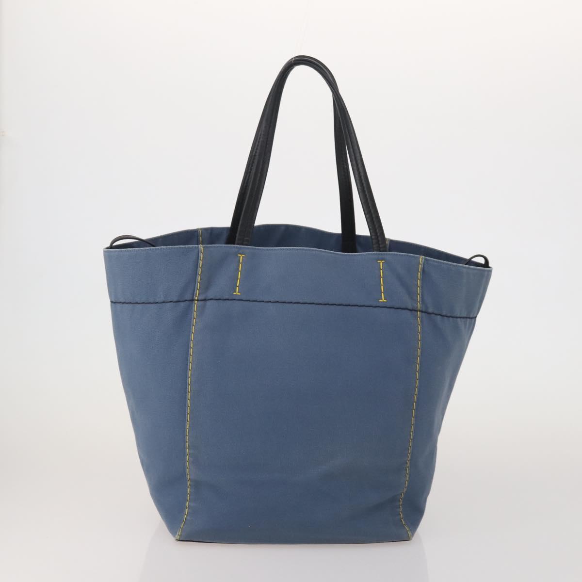 CELINE Tote Bag Leather Canvas 2 Set Beige Blue Auth 192810