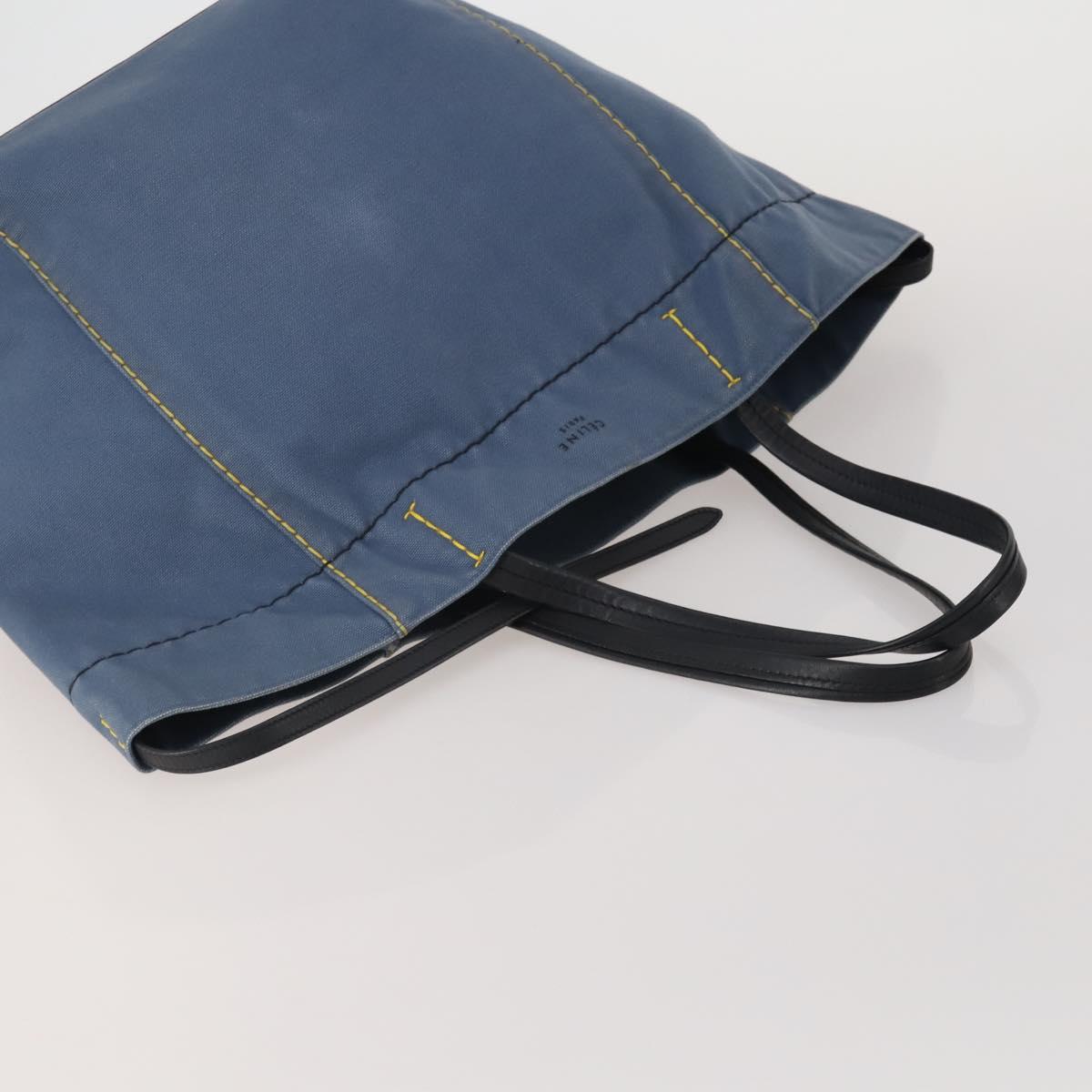 CELINE Tote Bag Leather Canvas 2 Set Beige Blue Auth 192810