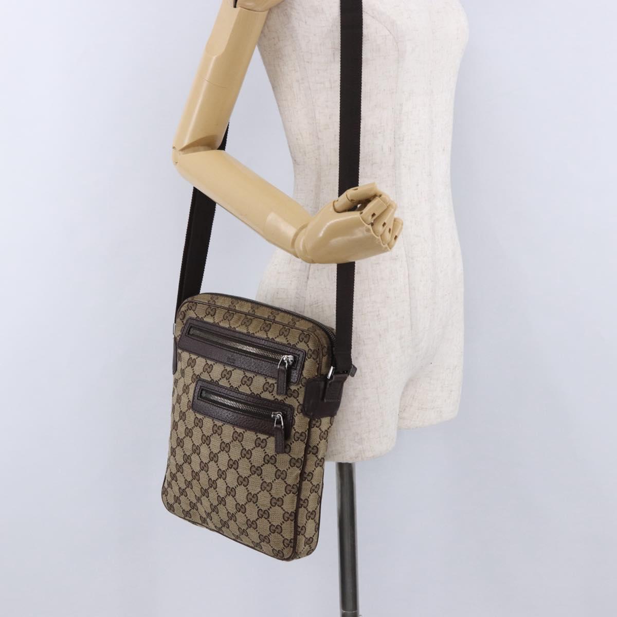 GUCCI GG Canvas Shoulder Bag Beige Silver 92551 Auth 192812