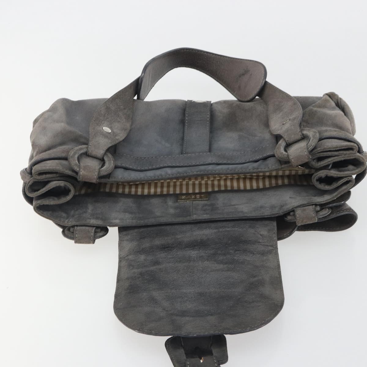 LOEWE Tote Bag Suede Gray Silver Auth 192813