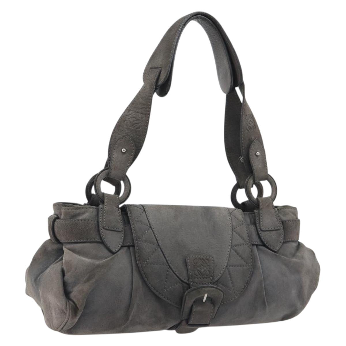 LOEWE Tote Bag Suede Gray Silver Auth 192813