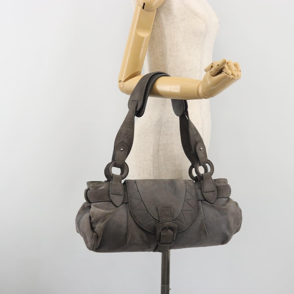 LOEWE Tote Bag Suede Gray Silver Auth 192813
