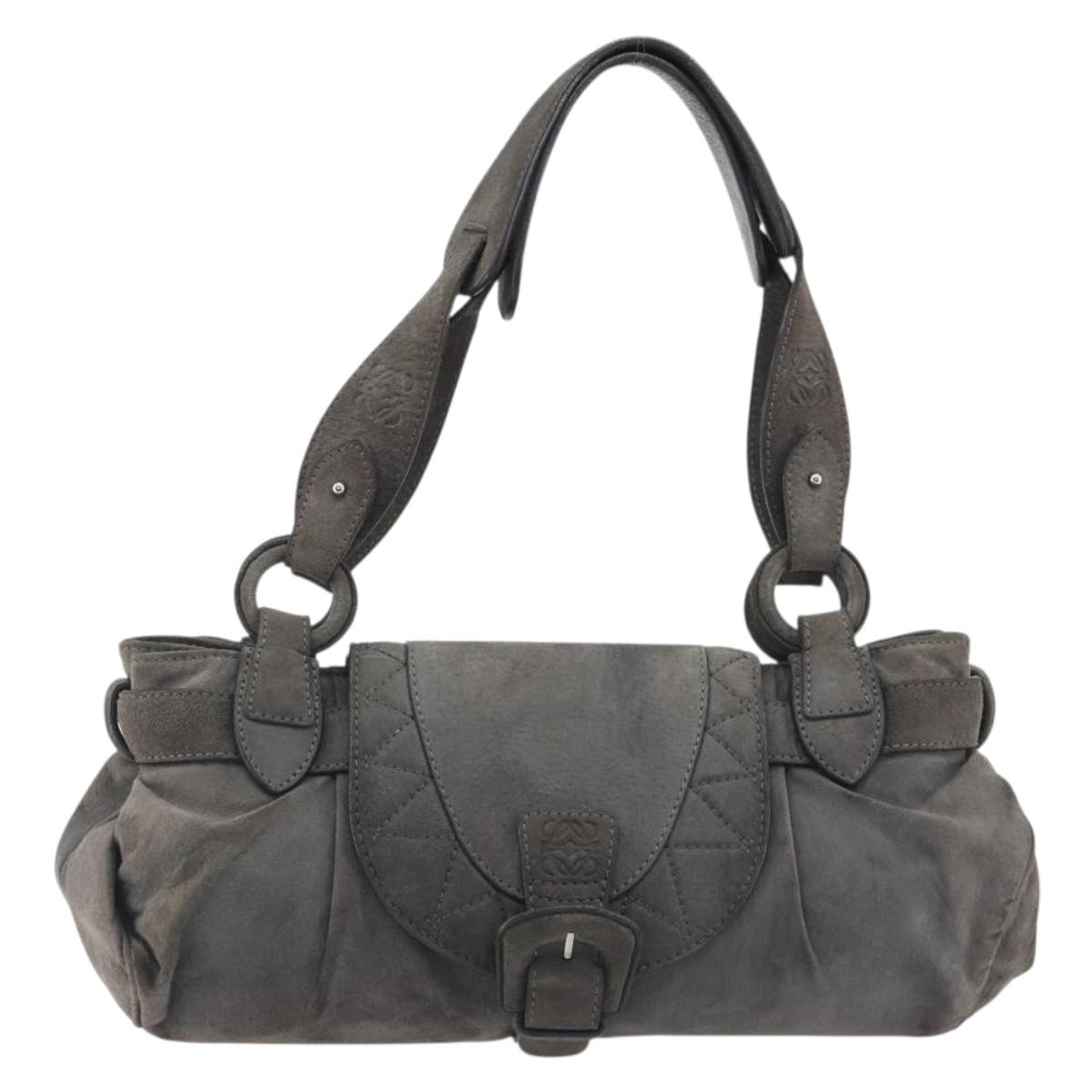LOEWE Tote Bag Suede Gray Silver Auth 192813