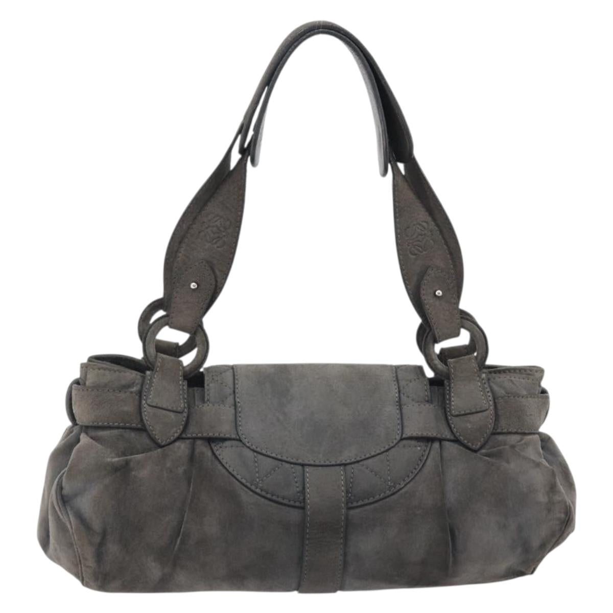 LOEWE Tote Bag Suede Gray Silver Auth 192813