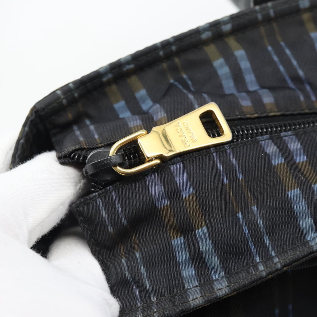 PRADA Tote Bag Nylon Navy Gold Tone Auth 192816A