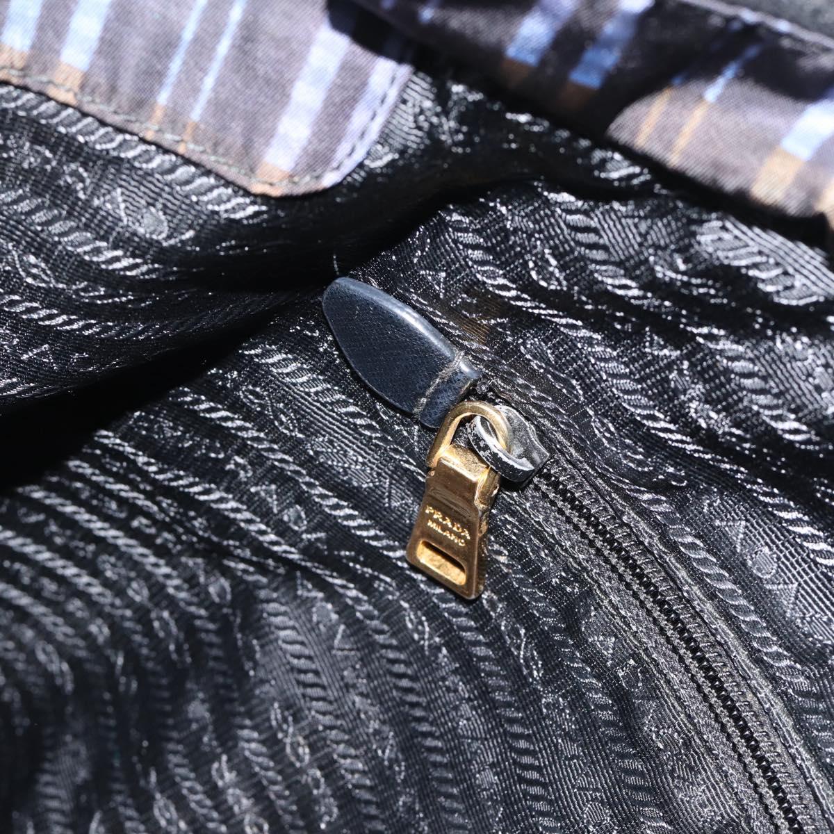 PRADA Tote Bag Nylon Navy Gold Tone Auth 192816A