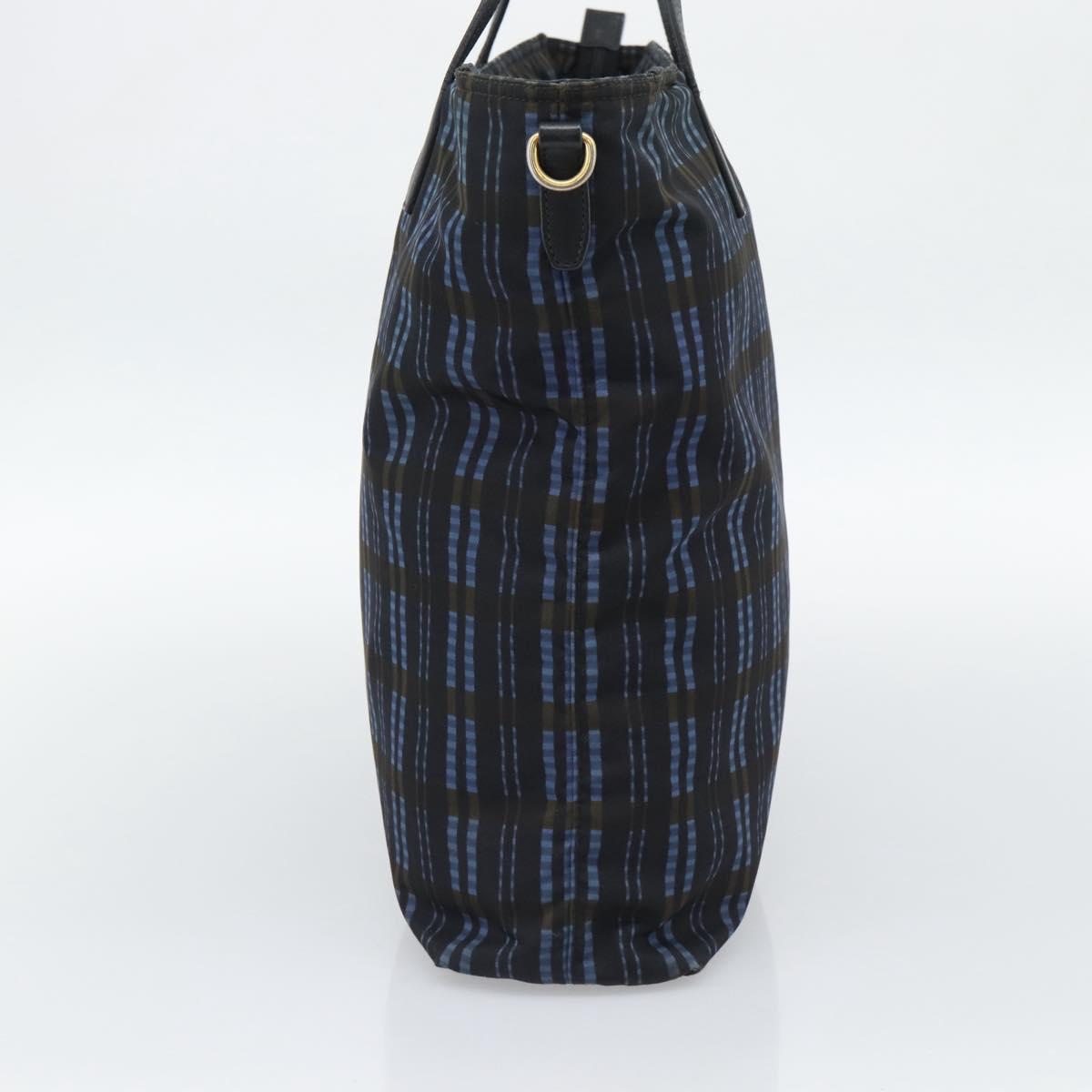 PRADA Tote Bag Nylon Navy Gold Tone Auth 192816A