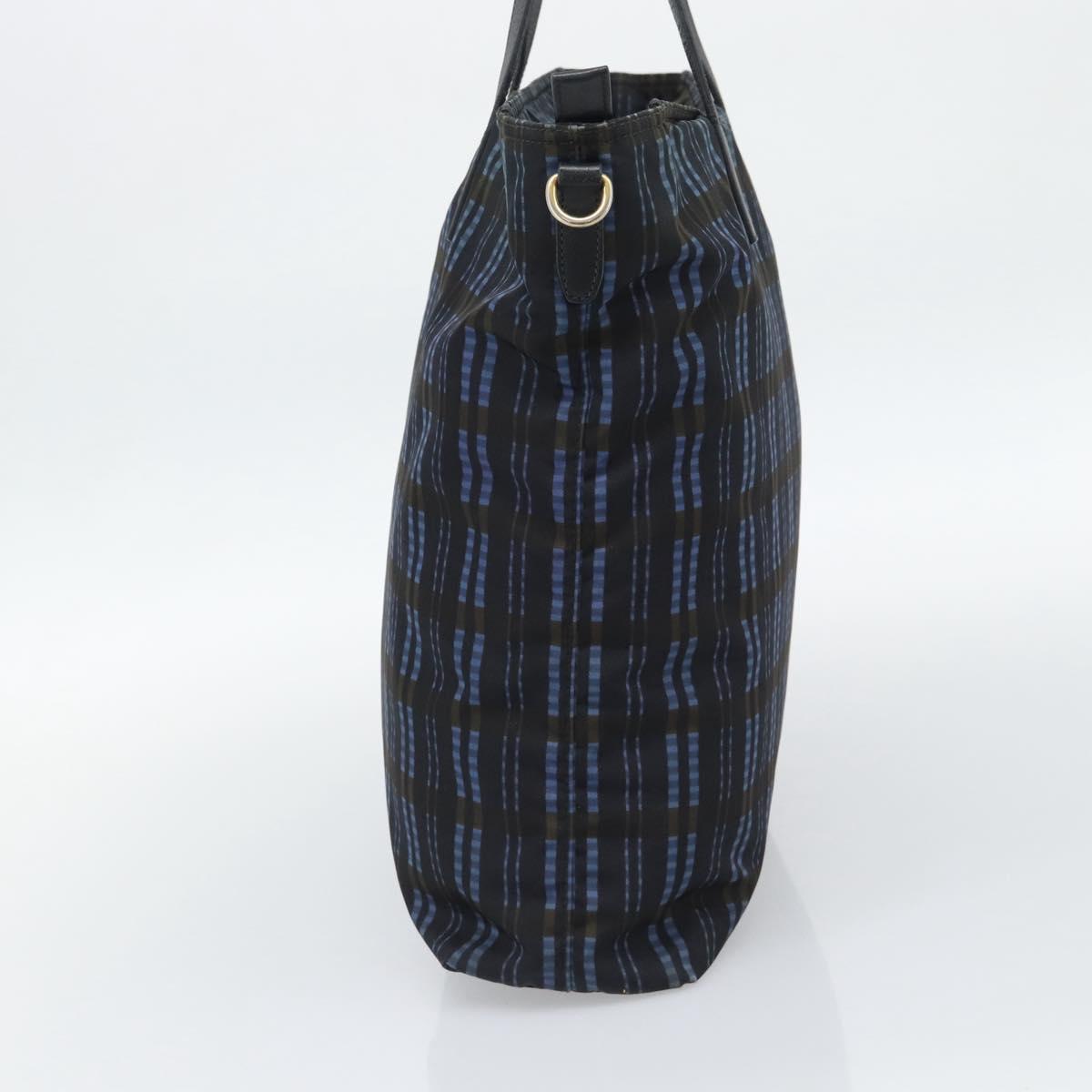 PRADA Tote Bag Nylon Navy Gold Tone Auth 192816A