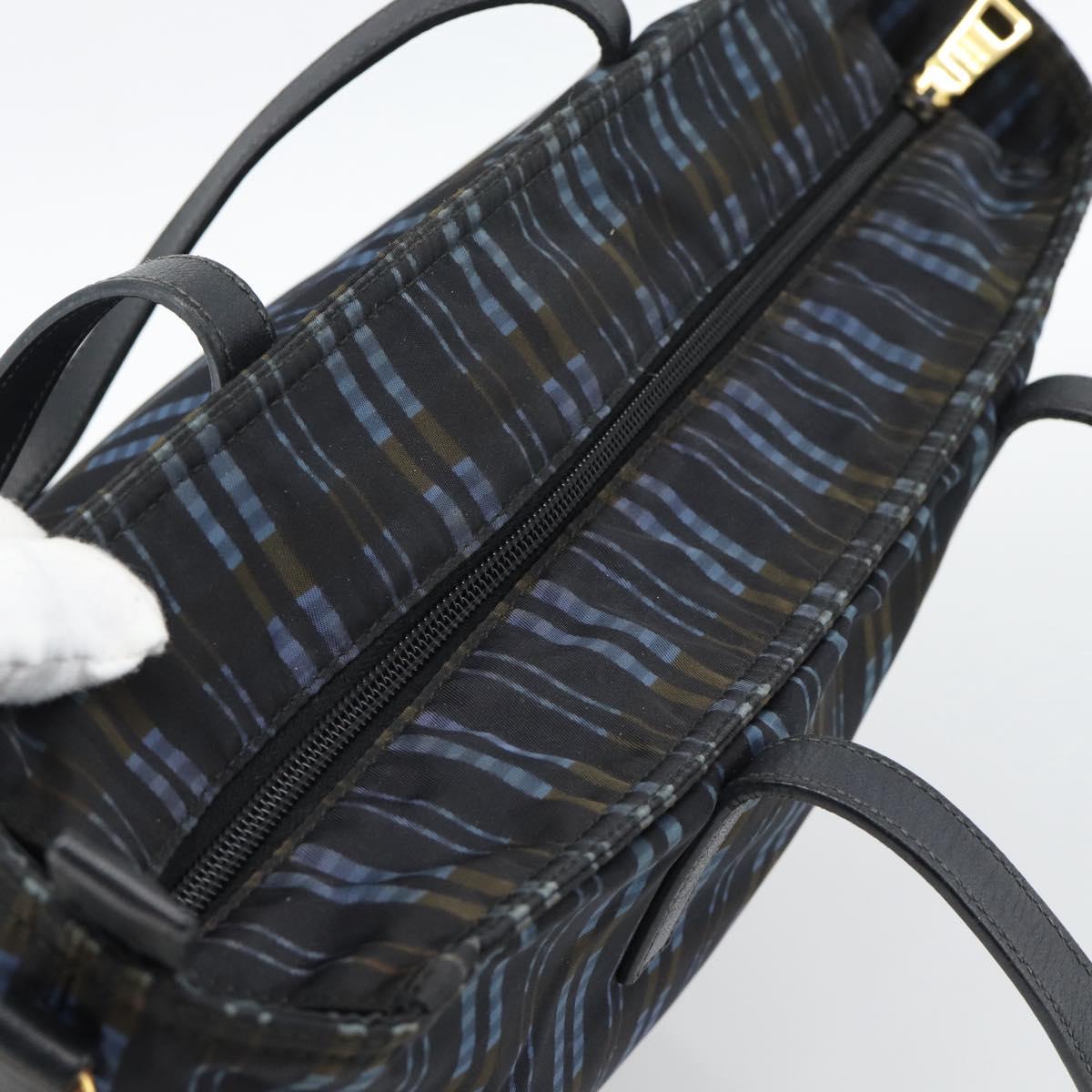 PRADA Tote Bag Nylon Navy Gold Tone Auth 192816A