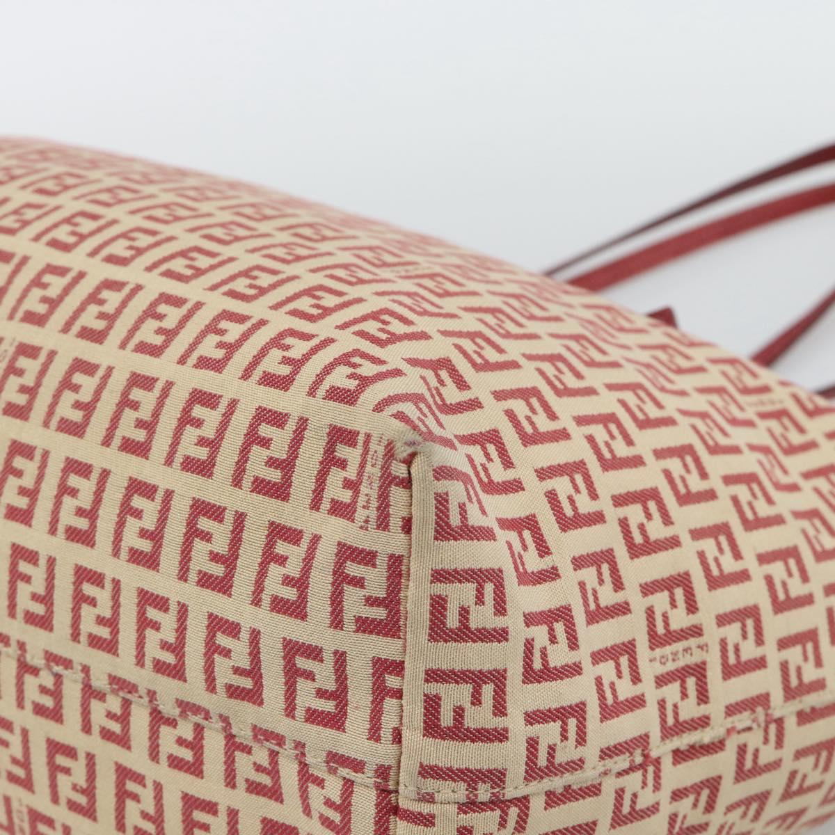 FENDI Zucchino Canvas Tote Bag Red Gold Tone 8BH127 Auth 192817A