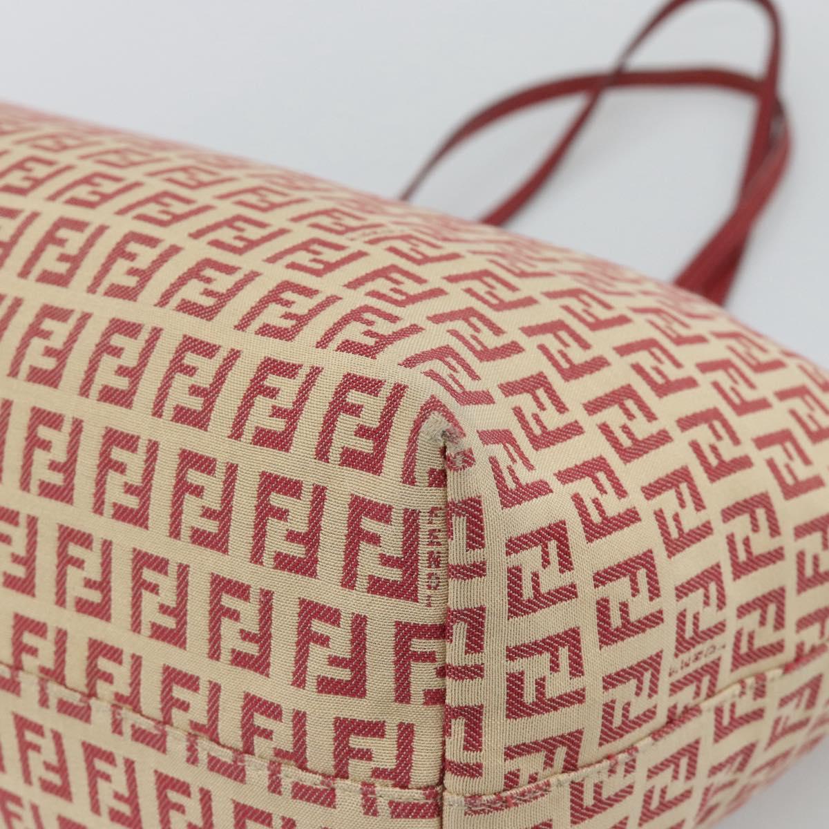 FENDI Zucchino Canvas Tote Bag Red Gold Tone 8BH127 Auth 192817A