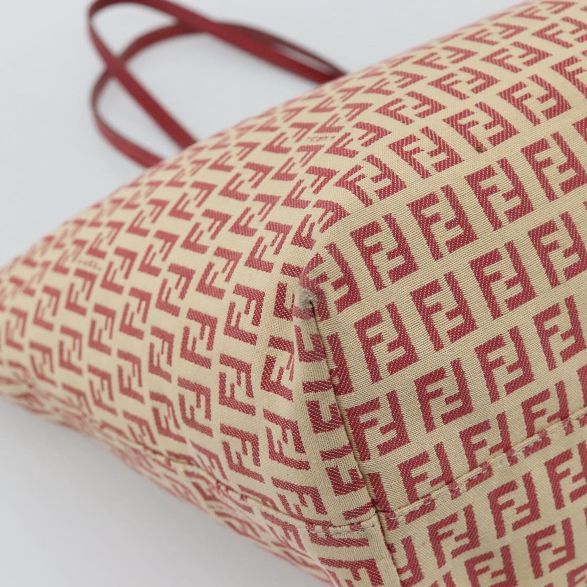 FENDI Zucchino Canvas Tote Bag Red Gold Tone 8BH127 Auth 192817A