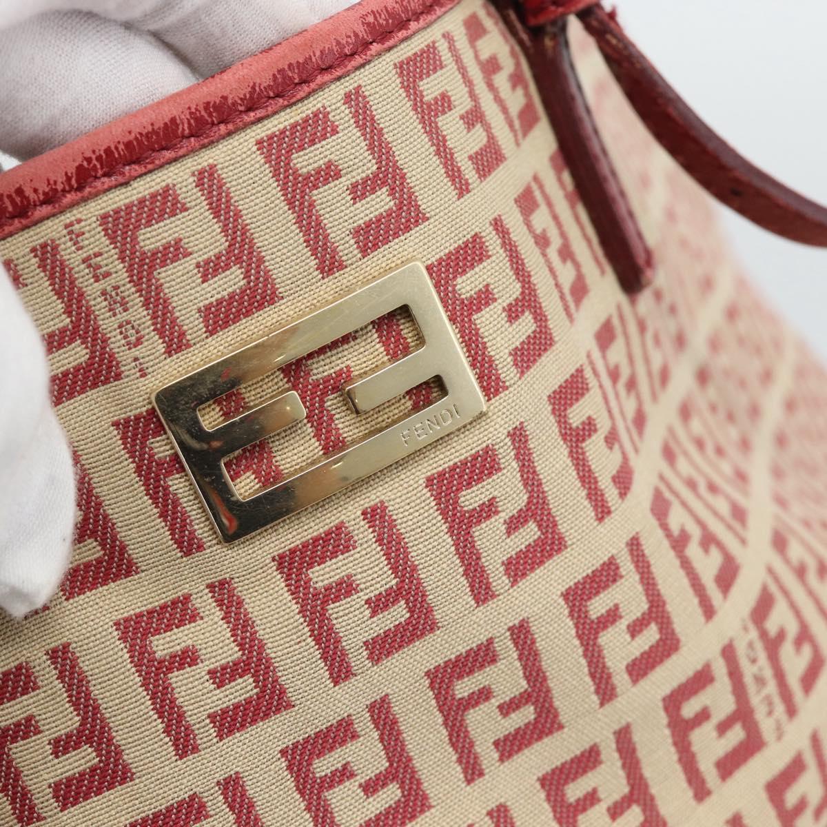 FENDI Zucchino Canvas Tote Bag Red Gold Tone 8BH127 Auth 192817A