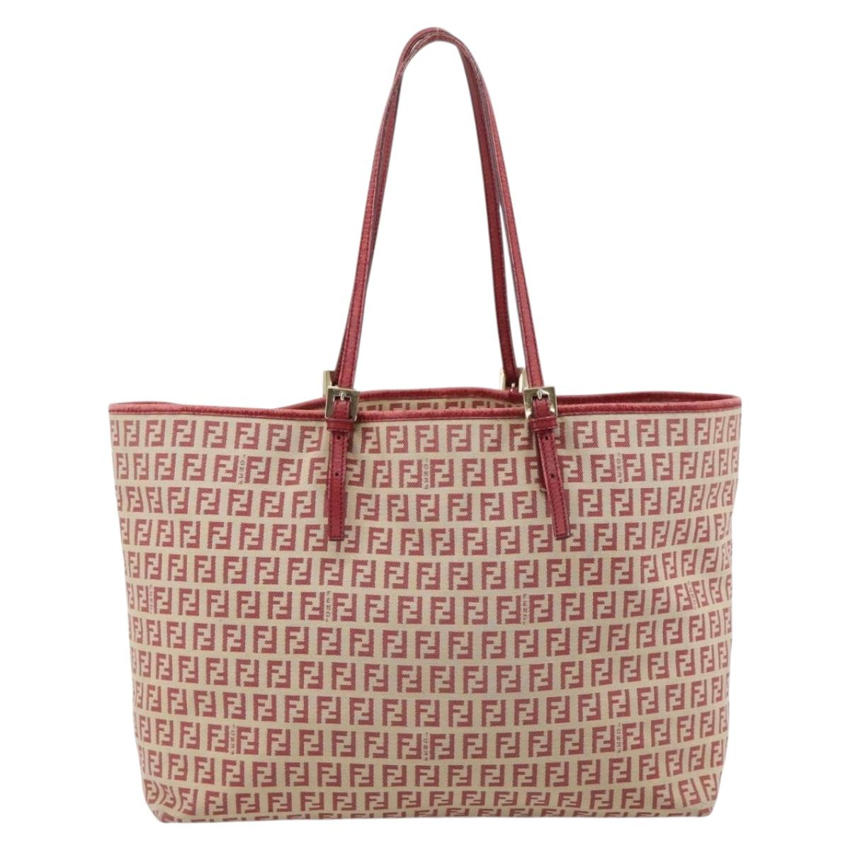 FENDI Zucchino Canvas Tote Bag Red Gold Tone 8BH127 Auth 192817A