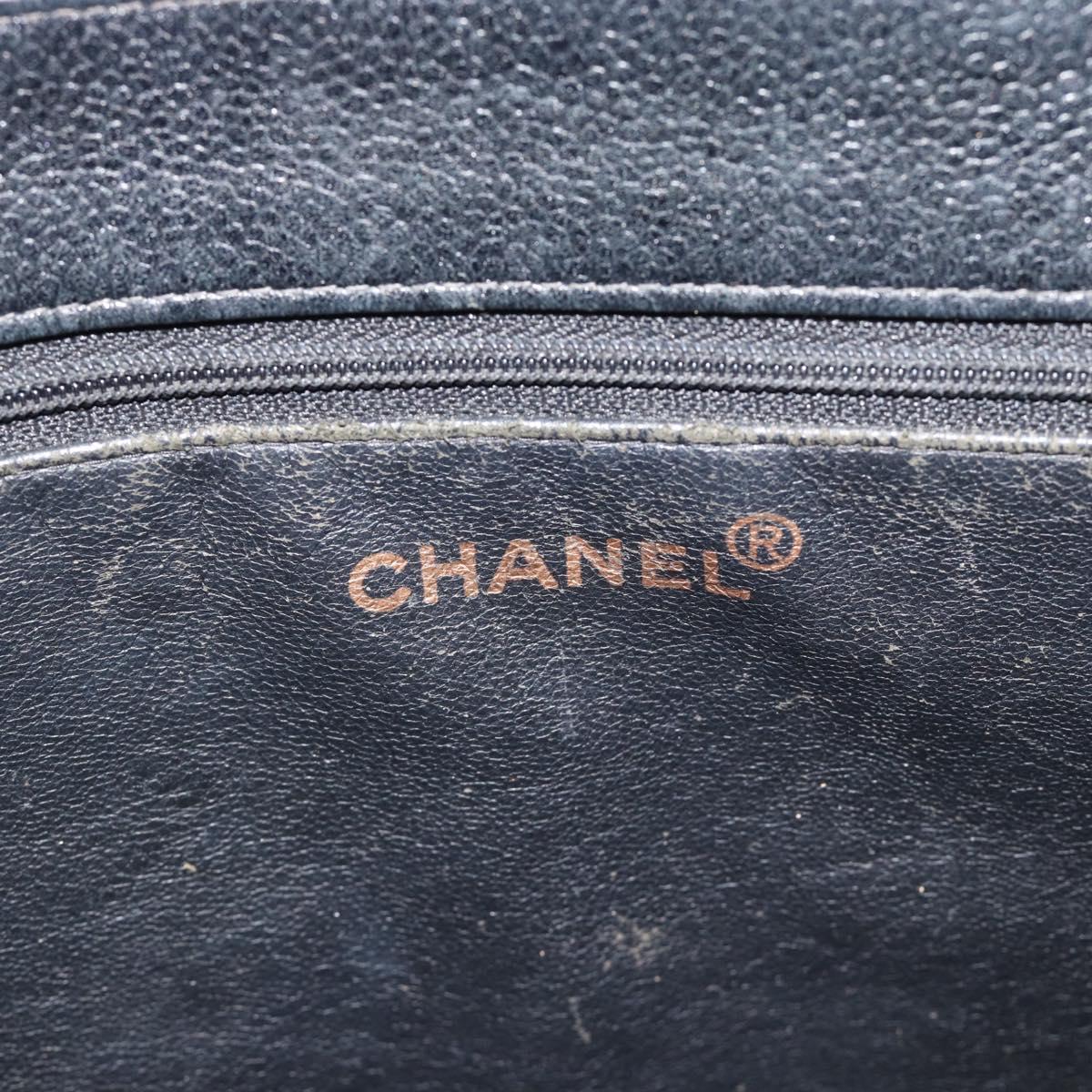 CHANEL COCO Mark Tote Bag Caviar Skin Black Gold Tone CC Auth 192819