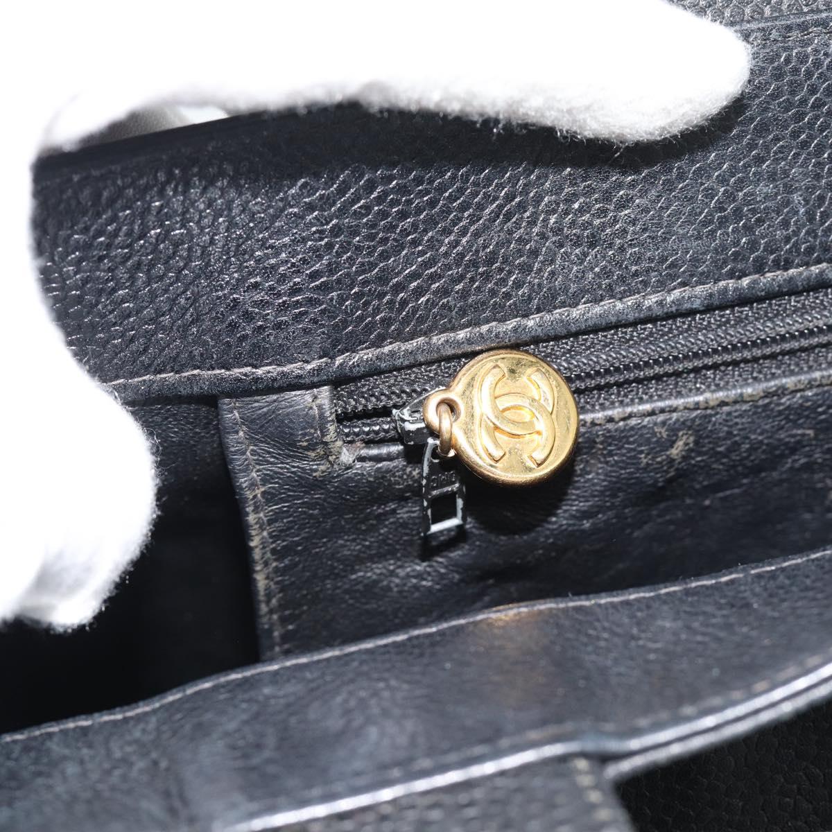 CHANEL COCO Mark Tote Bag Caviar Skin Black Gold Tone CC Auth 192819