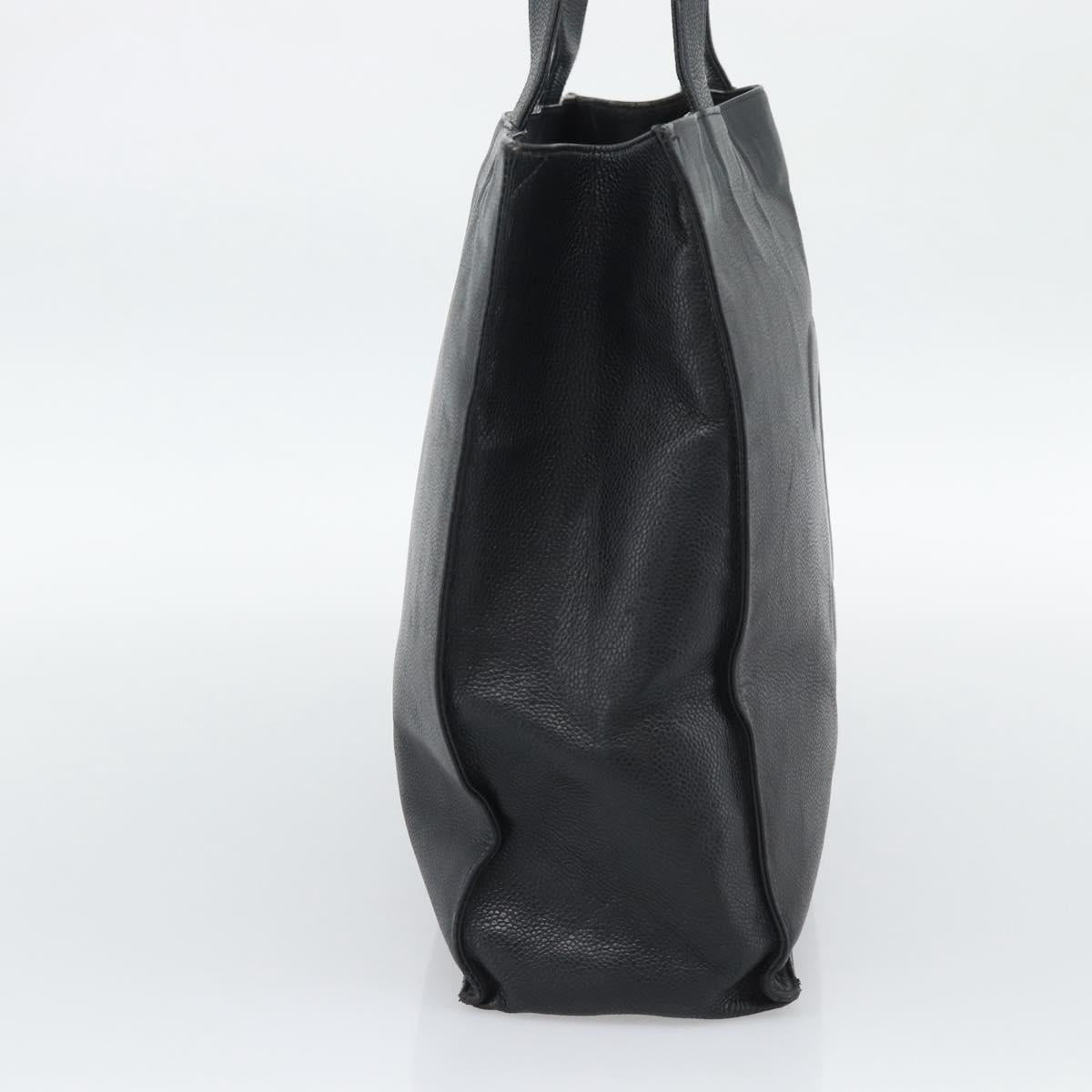 CHANEL COCO Mark Tote Bag Caviar Skin Black Gold Tone CC Auth 192819