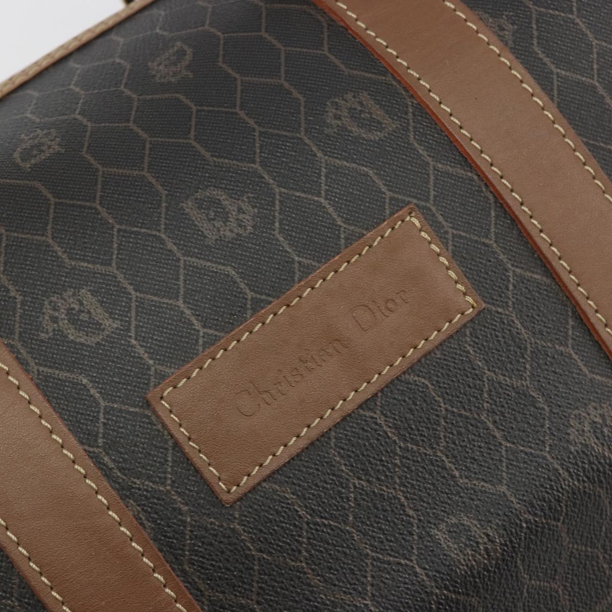 Christian Dior Honeycomb Boston Bag PVC Leather Brown Gold Tone Auth 192820A