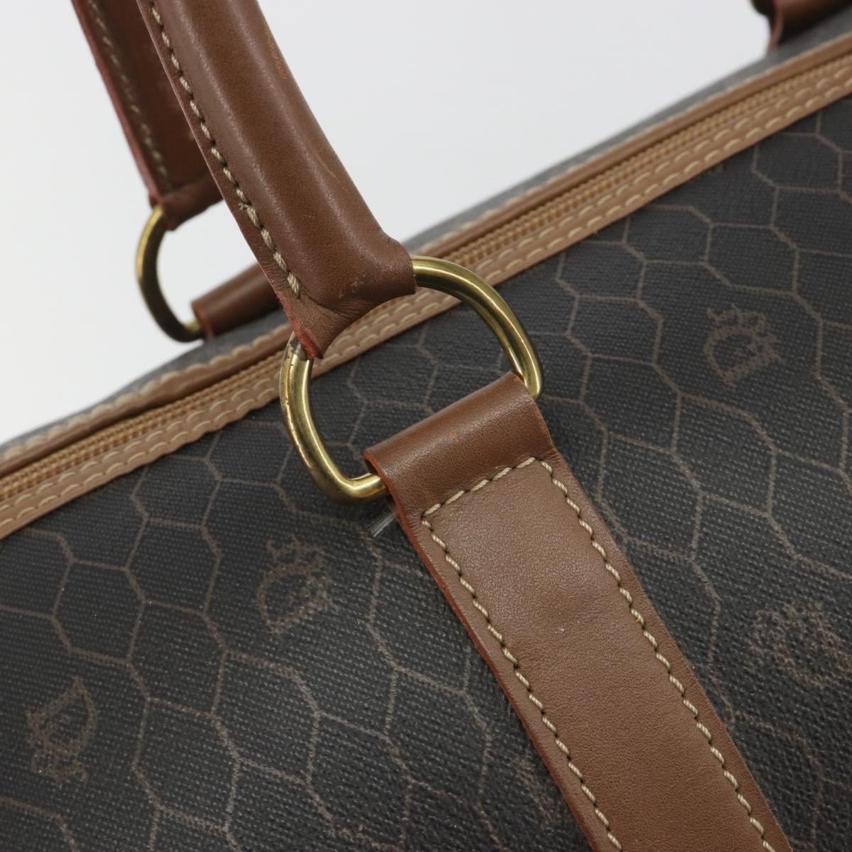 Christian Dior Honeycomb Boston Bag PVC Leather Brown Gold Tone Auth 192820A