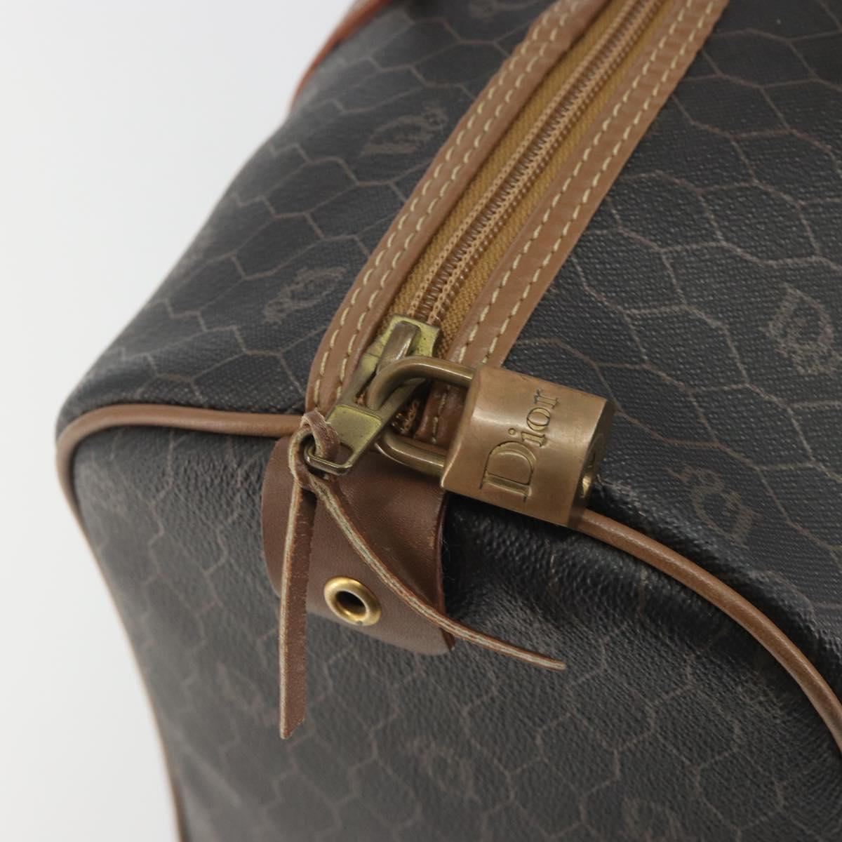 Christian Dior Honeycomb Boston Bag PVC Leather Brown Gold Tone Auth 192820A