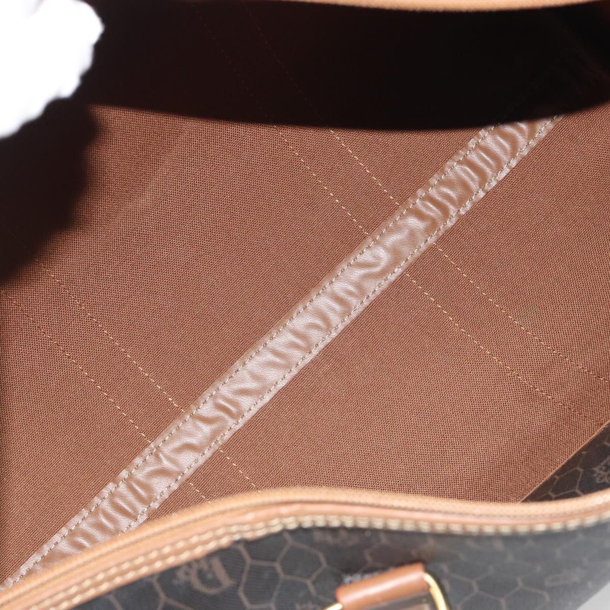 Christian Dior Honeycomb Boston Bag PVC Leather Brown Gold Tone Auth 192820A