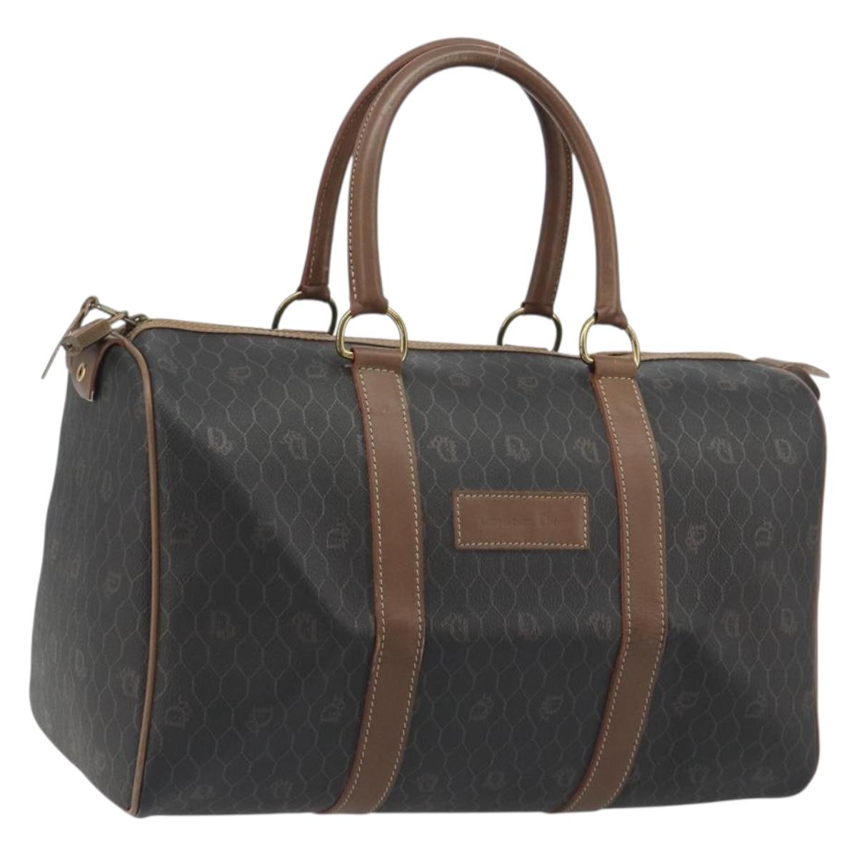 Christian Dior Honeycomb Boston Bag PVC Leather Brown Gold Tone Auth 192820A